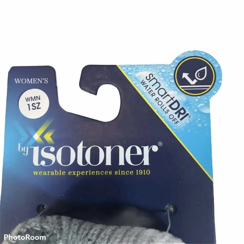 Isotoner Womens One Size Gloves Knit SmartDRI Fleece Lining Gray New With Tags